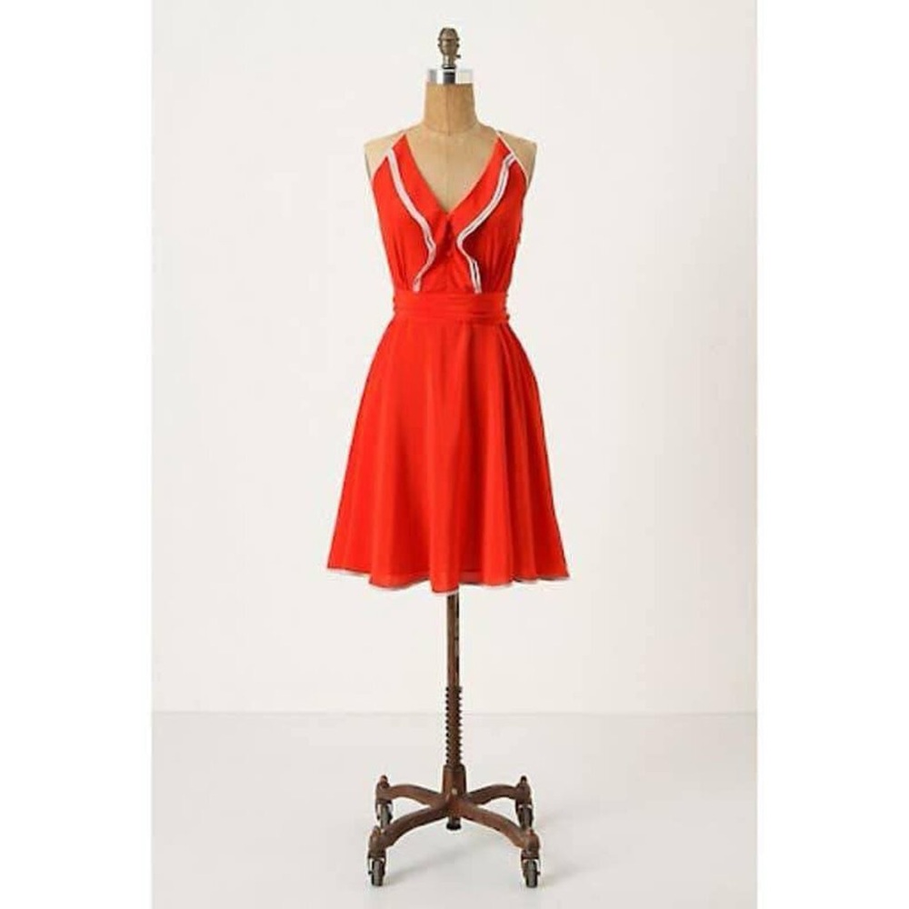NWT Girls from Savoy Anthropologie Red Vintage Ruffle Halter Dress Sz 12